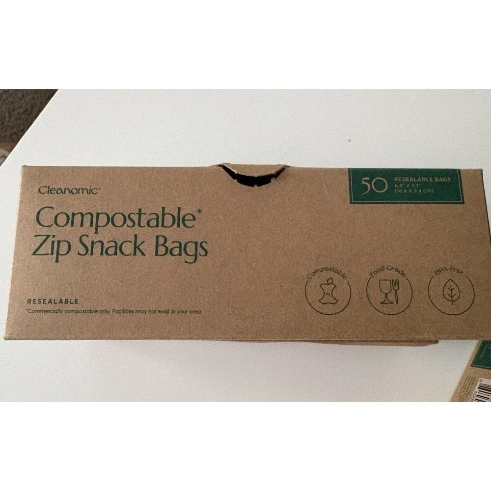 300 Cleanomic Compostable Zip Food Grade Bags 100 Snack 25 Gallon 175 Snack